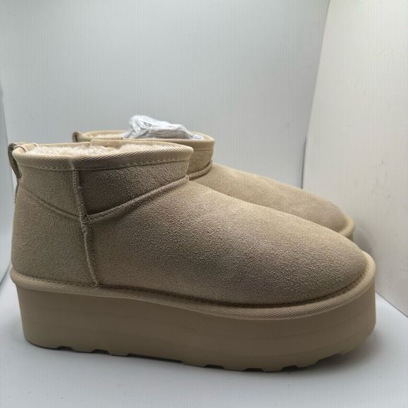 CUSHIONAIRE Women's Genuine Suede pull platform boot +Memory Foam 9.5 WIDE SAND - Picture 1 of 7
